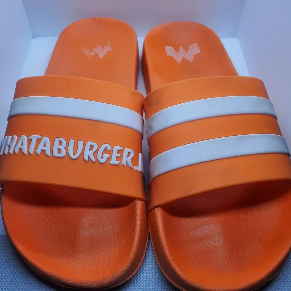 Whataburger Slide Sandals Unisex Mens 7 7.5 Womens 9 9.5 Orange Rubber Slides 40